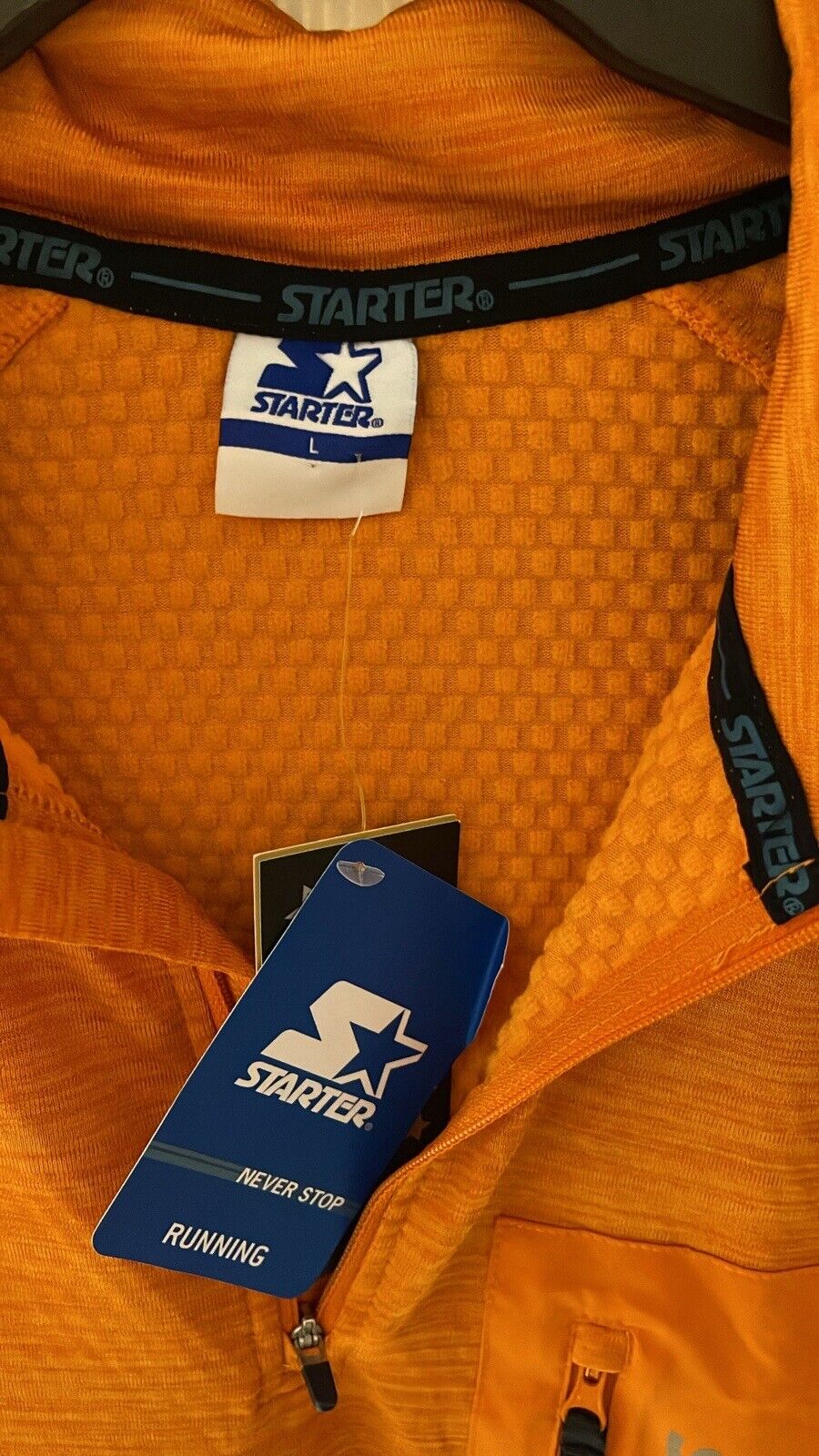 STARTER Men's Size Large Orange Quarter Zip Sports Running Gym Pullover Top