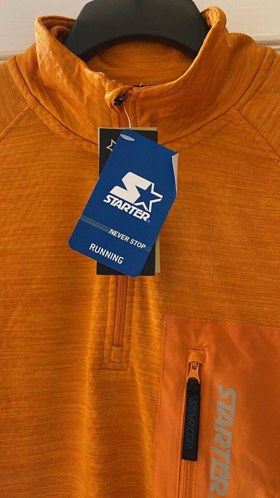 STARTER Men's Size Large Orange Quarter Zip Sports Running Gym Pullover Top