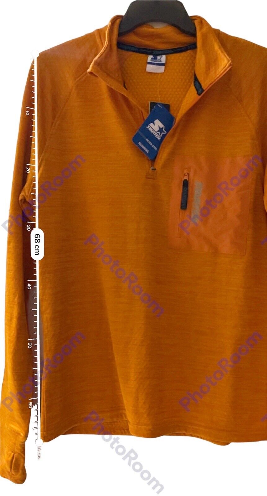 STARTER Men's Size Large Orange Quarter Zip Sports Running Gym Pullover Top