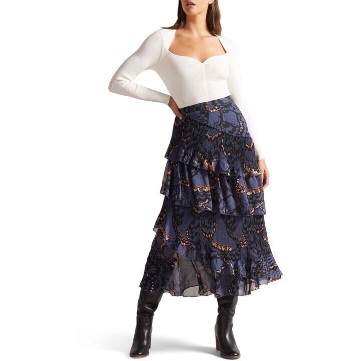 Ted Baker Furela Asymmetric Tiered Midi Skirt UK 10 RRP £175