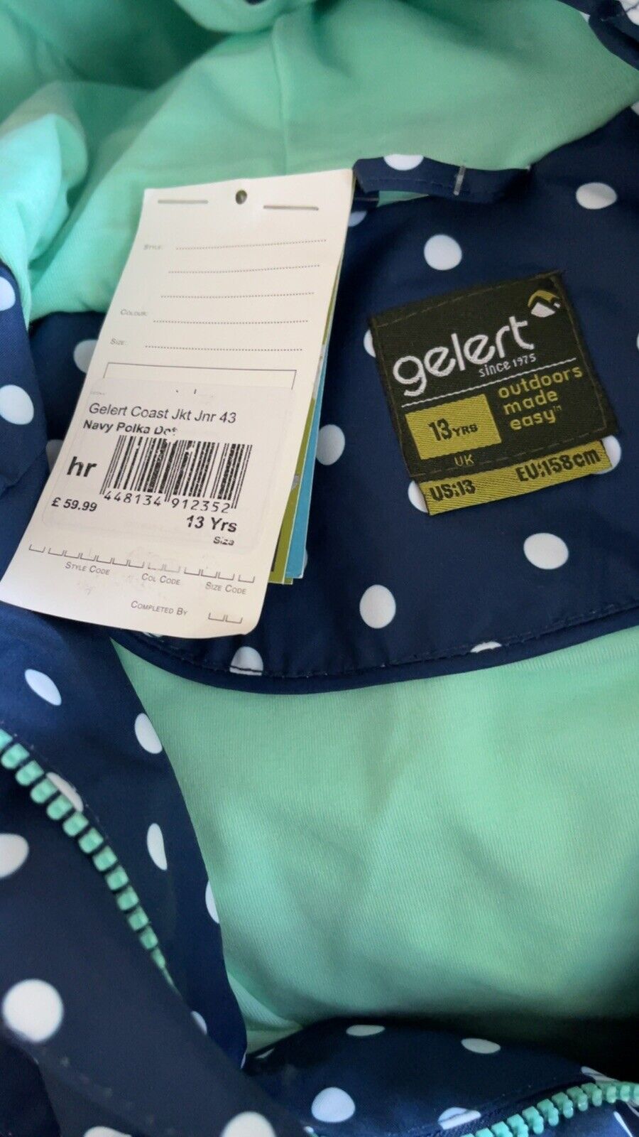 Gelert Coast Insulated Coat Juniors Navy Polka Dot UK Size 13 Years BNWT