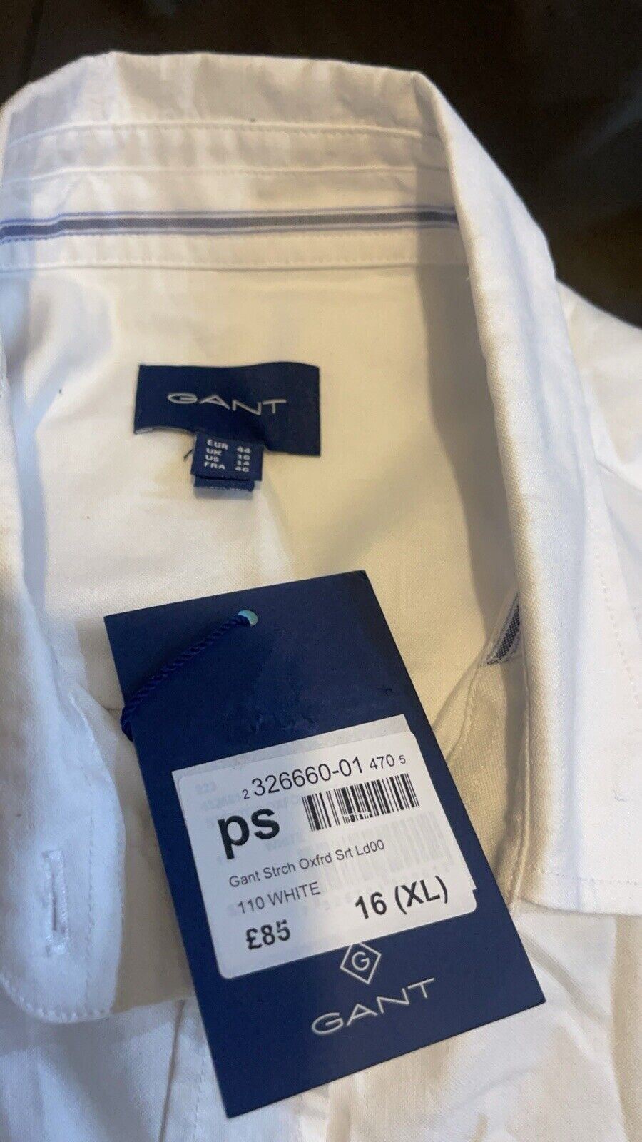Gant Slim Fit Stretch Oxford Shirt In White Size UK 16 RRP £85