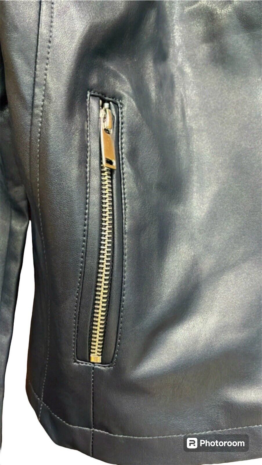 Be You Womens Biker Jacket Black Navy UK Faux Leather Size UK 12