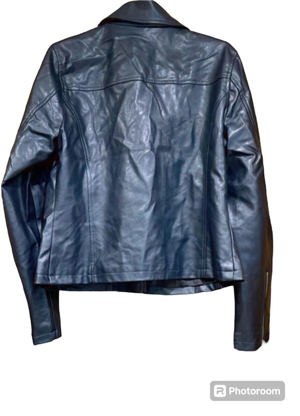 Be You Womens Biker Jacket Black Navy UK Faux Leather Size UK 12