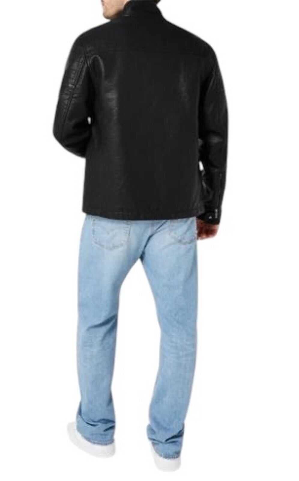 Firetrap Mens Jacket Black PU Faux Leather Coat Top Zip Full 2XL RRP £130