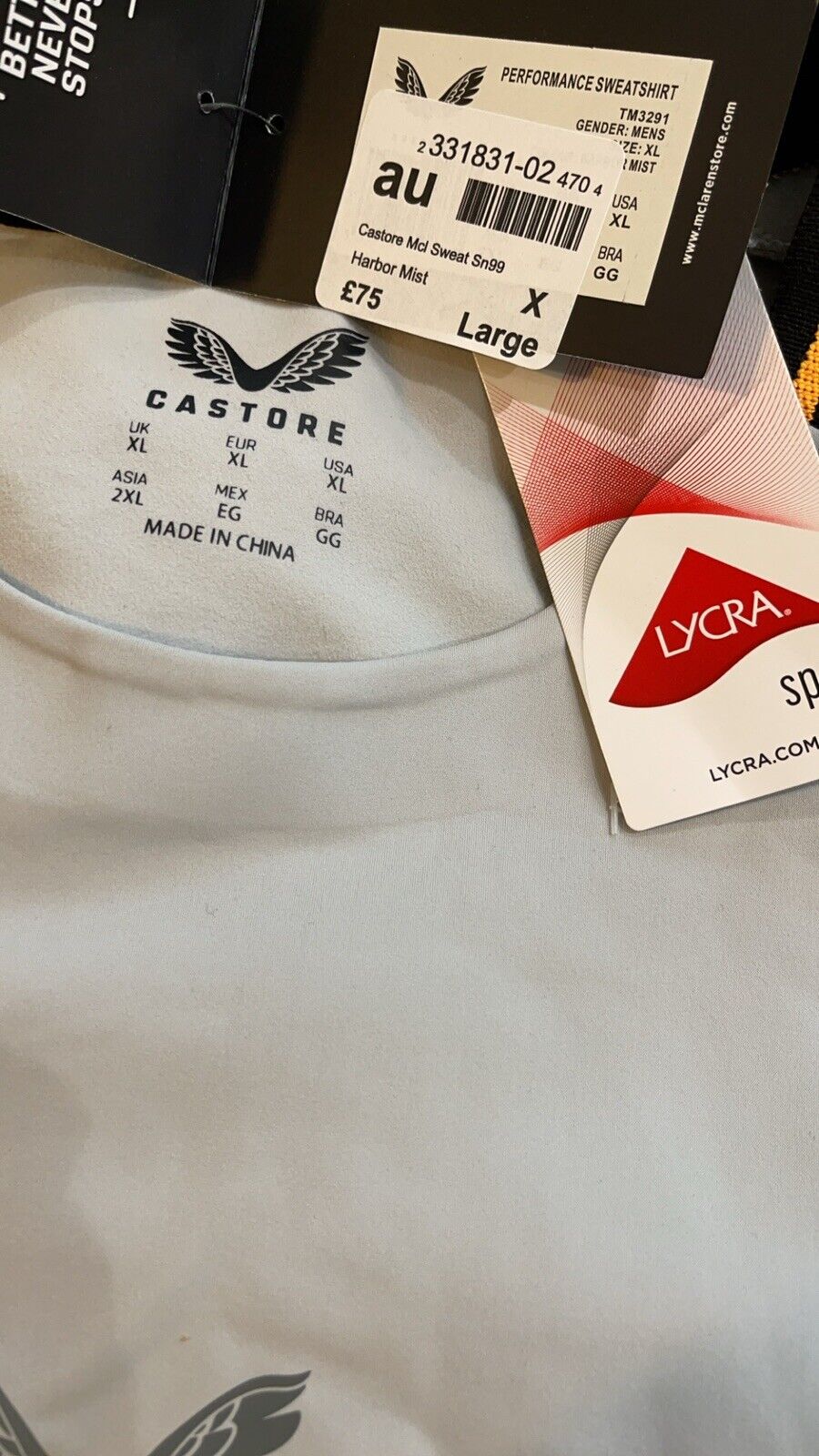 Castore McLaren F1 Men's Performance Sweatshirt Harbor Mist Size XL