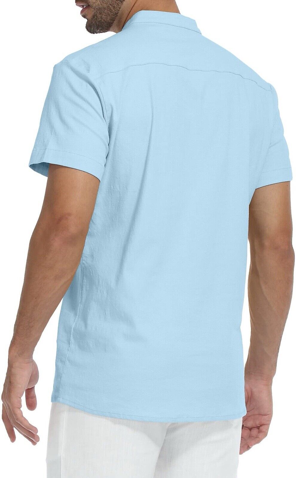 MLANM Men's Cotton Henley Shirt Short Sleeve Sky Blue Size Large