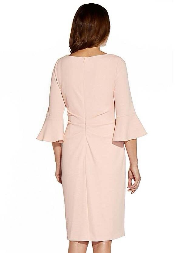 Adrianna Papell Rio Knit Draped Sheath Dress Women’s UK 10 Pink Ruffle Sleeve