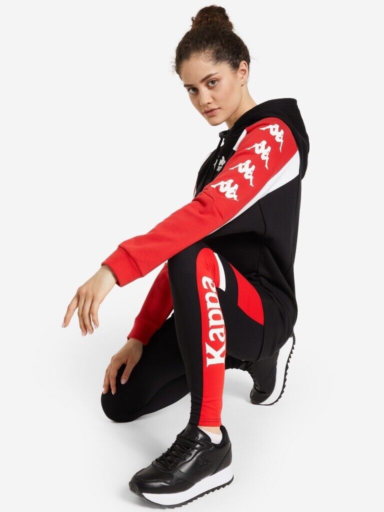KAPPA Womens Graphic Leggings UK 10 Small Black Red Colourblock
