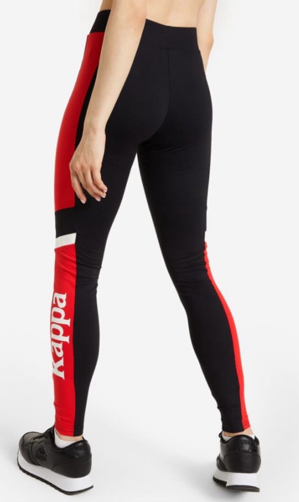 KAPPA Womens Graphic Leggings UK 10 Small Black Red Colourblock