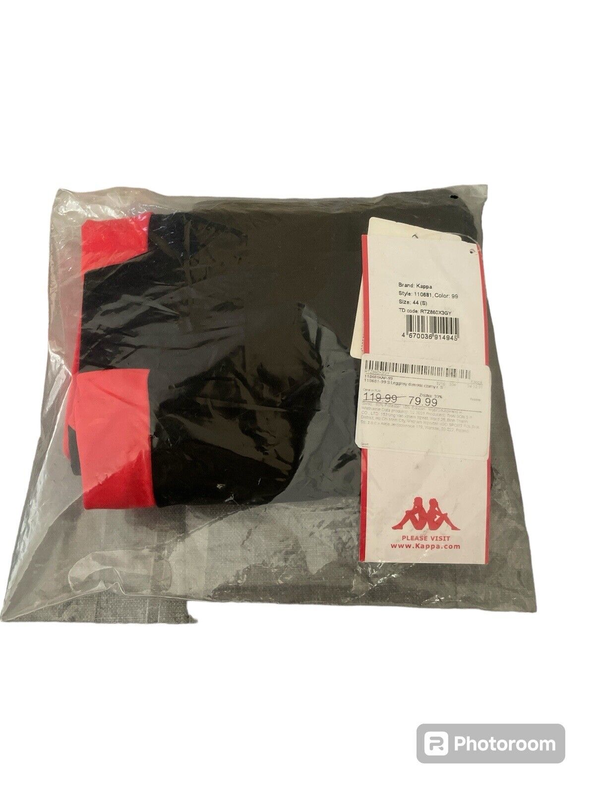 KAPPA Womens Graphic Leggings UK 10 Small Black Red Colourblock