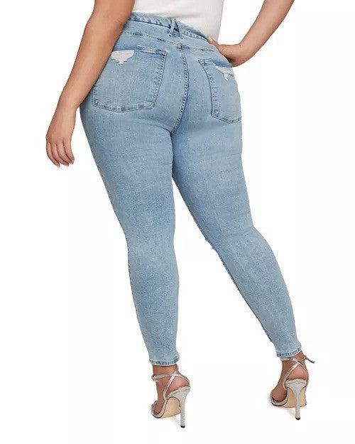 GOOD AMERICAN Good Legs Skinny Crop Jeans Chewed Hem Blue616 UK 34 (US 30)