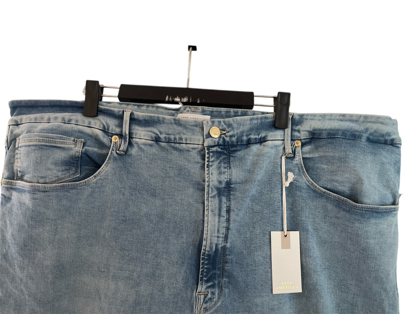 GOOD AMERICAN Good Legs Skinny Crop Jeans Chewed Hem Blue616 UK 34 (US 30)