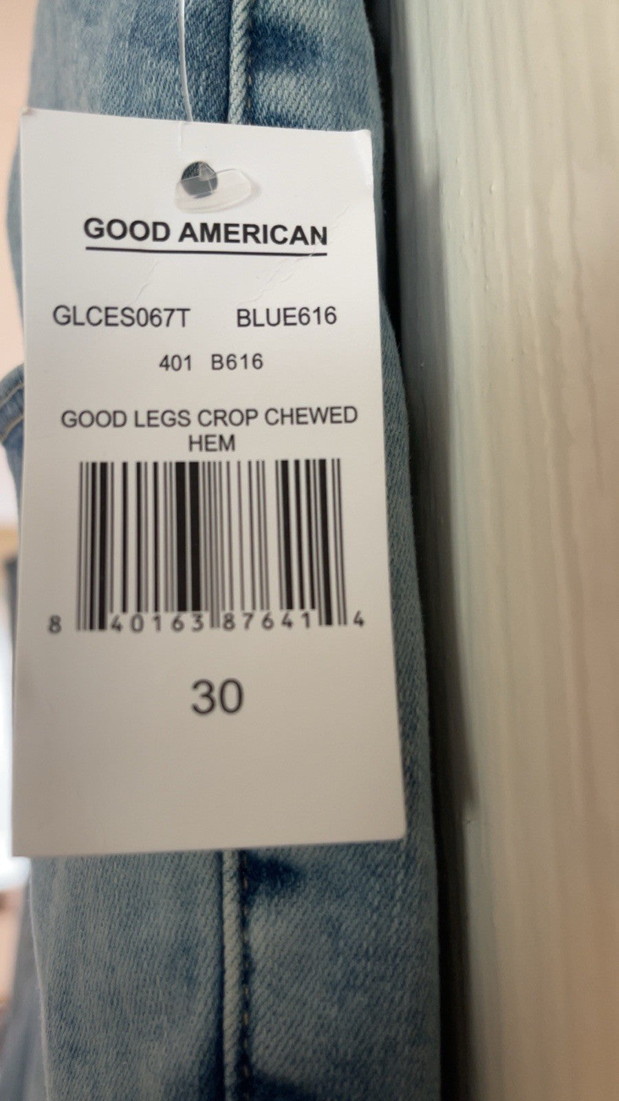 GOOD AMERICAN Good Legs Skinny Crop Jeans Chewed Hem Blue616 UK 34 (US 30)