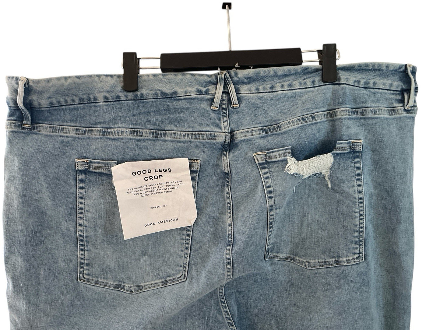 GOOD AMERICAN Good Legs Skinny Crop Jeans Chewed Hem Blue616 UK 34 (US 30)