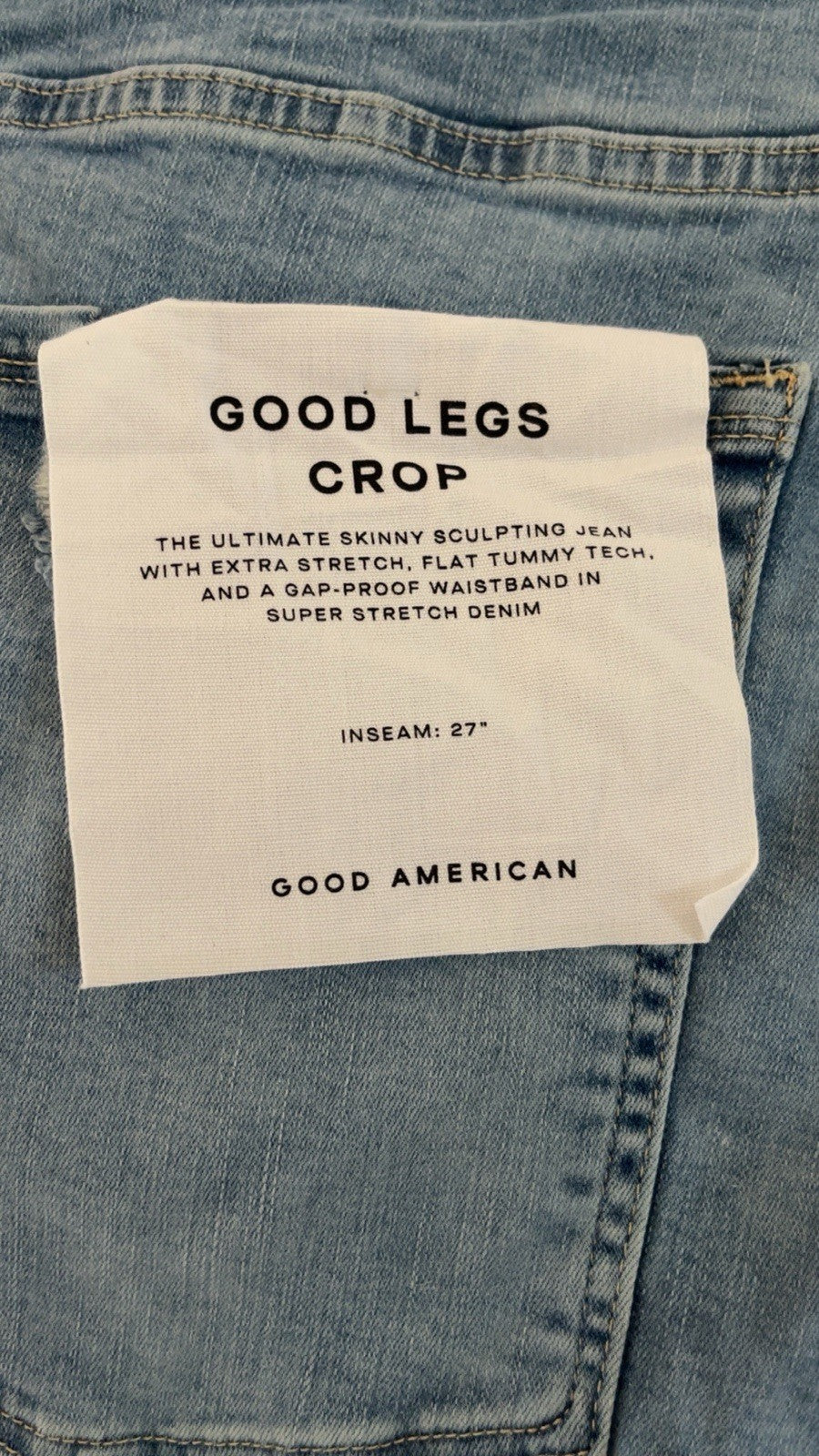 GOOD AMERICAN Good Legs Skinny Crop Jeans Chewed Hem Blue616 UK 34 (US 30)