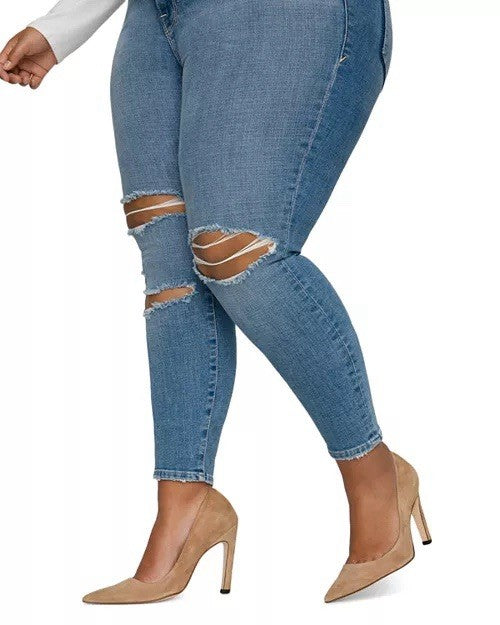 GOOD AMERICAN Good Legs Ripped Crop Skinny Jeans Blue617 UK 30 (US 26)