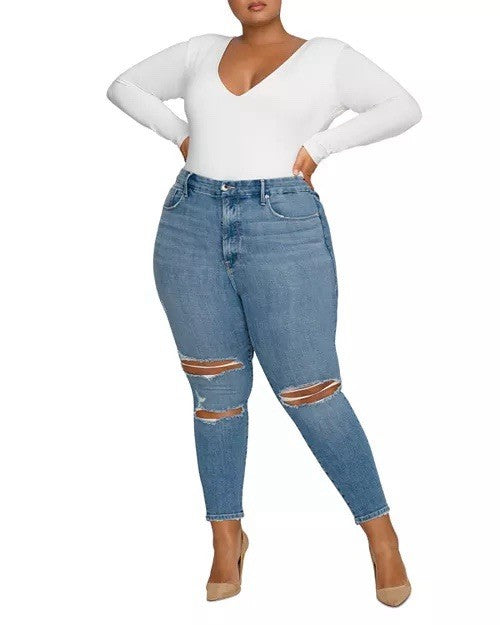 GOOD AMERICAN Good Legs Ripped Crop Skinny Jeans Blue617 UK 30 (US 26)