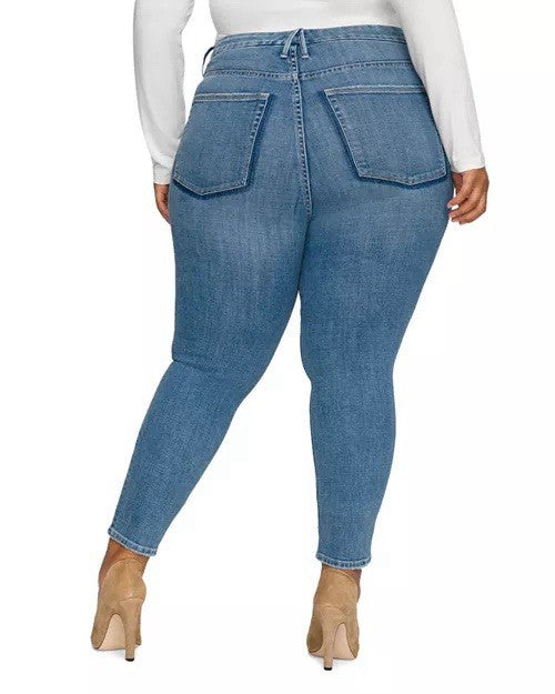 GOOD AMERICAN Good Legs Ripped Crop Skinny Jeans Blue617 UK 30 (US 26)