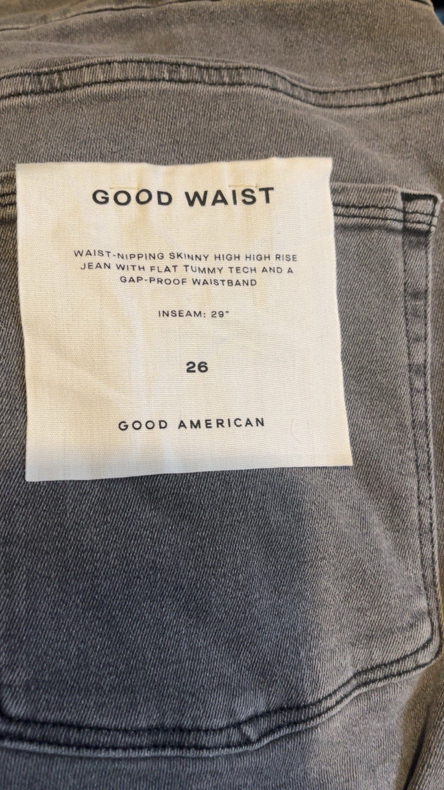 GOOD AMERICAN Good Waist Jeans Size UK 30 Grey High Rise Skinny