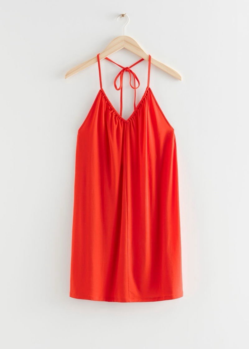 & Other Stories Orange Halter Neck Open Back Mini Dress Size Medium