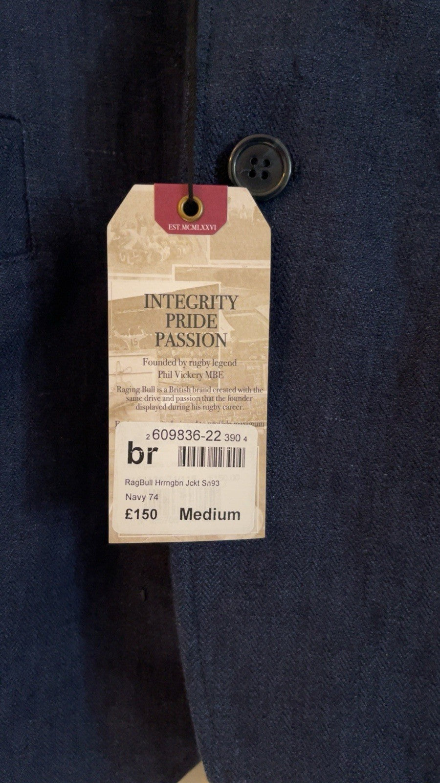 Raging Bull Linen Herringbone Blazer Navy Size M BNWT