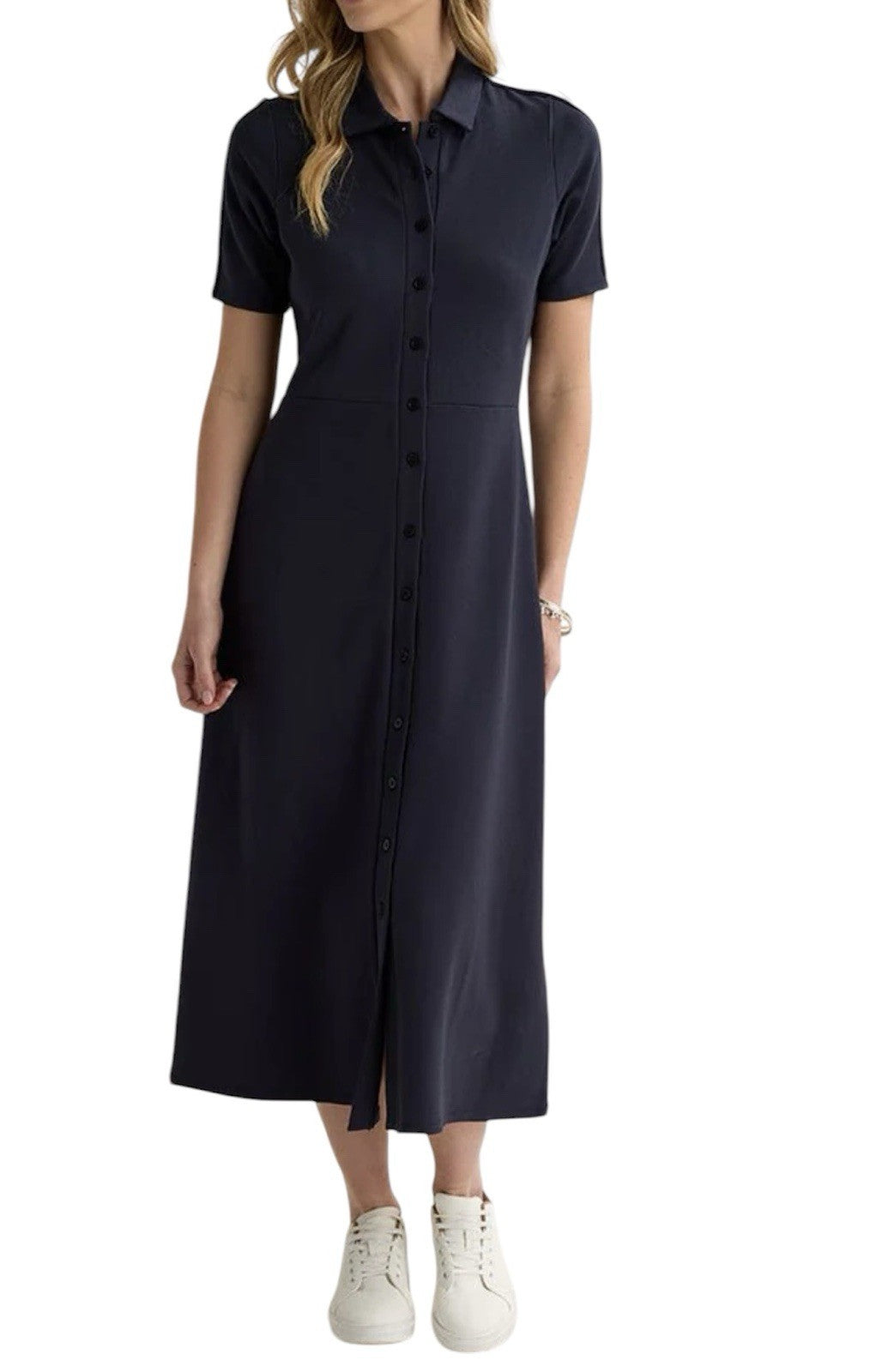 Ex Joules Ava Navy Button Down Ponte Midi Maxi Midaxi Dress RRP £65