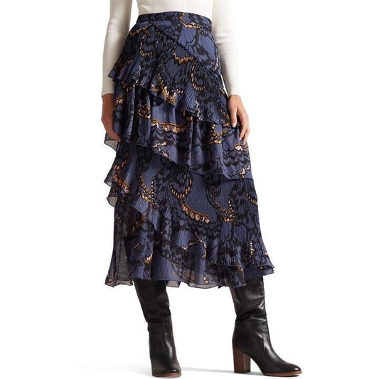 Ted Baker Furela Asymmetric Tiered Midi Skirt UK 10 RRP £175
