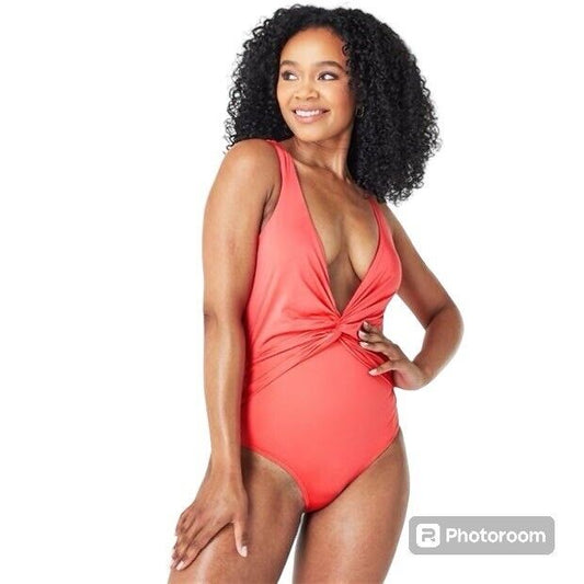 Biba Womens Icon Swimsuit Plunge Pool Beach Swimwear Coral UK 6