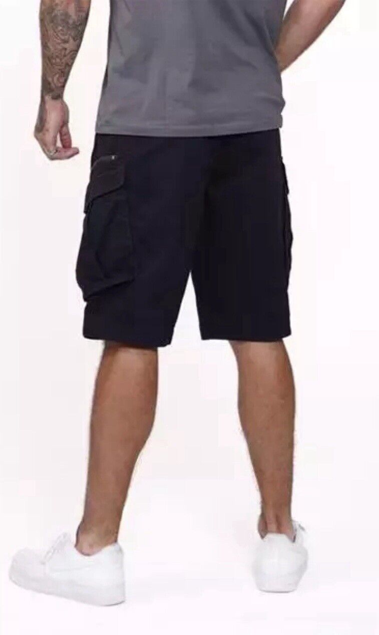 Firetrap Mens BTK Cargo Shorts Washed Black Size Small