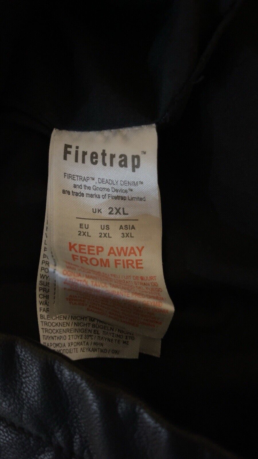 Firetrap Mens Jacket Black PU Faux Leather Coat Top Zip Full 2XL RRP £130
