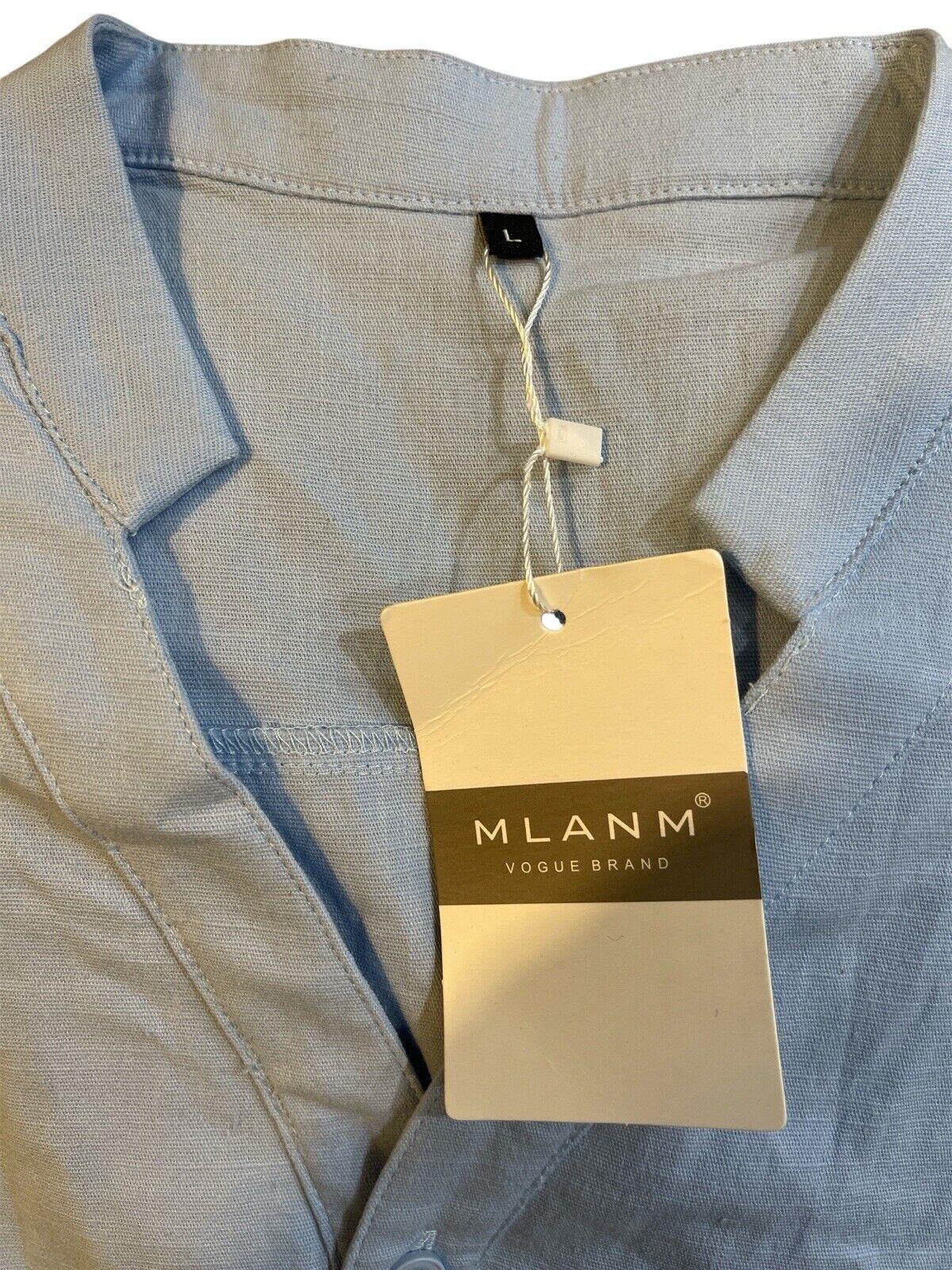 MLANM Men's Cotton Henley Shirt Short Sleeve Sky Blue Size Large