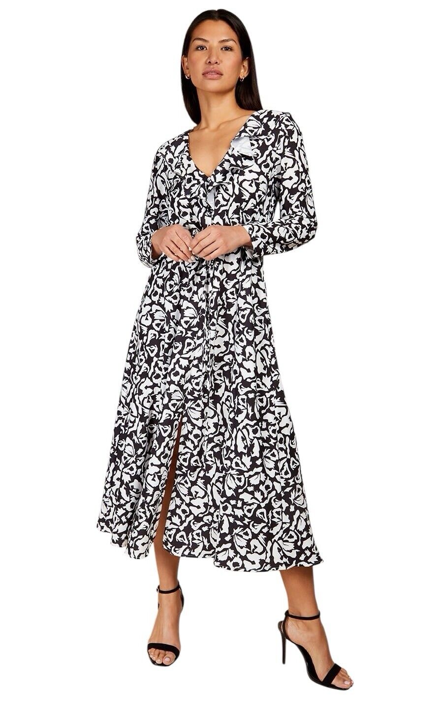 Little Mistress monochrome Black White Printed Midaxi Dress UK 12 RRP £65