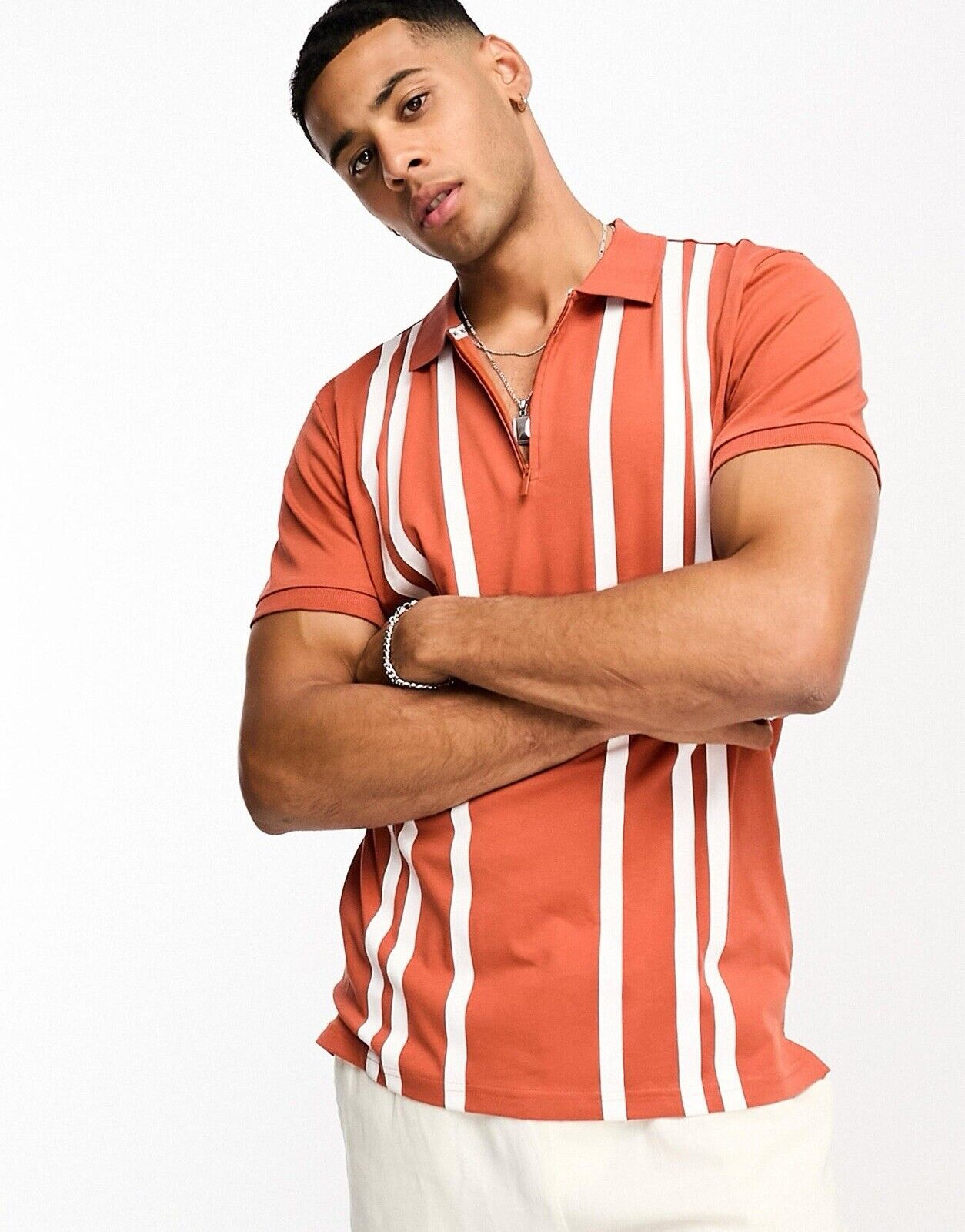Threadbare Men’s Stripe Polo Shirt Orange Size Small 100% Cotton RARE