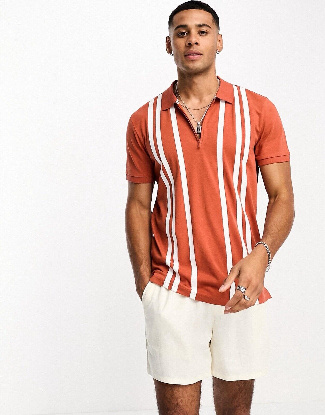 Threadbare Men’s Stripe Polo Shirt Orange Size Small 100% Cotton RARE