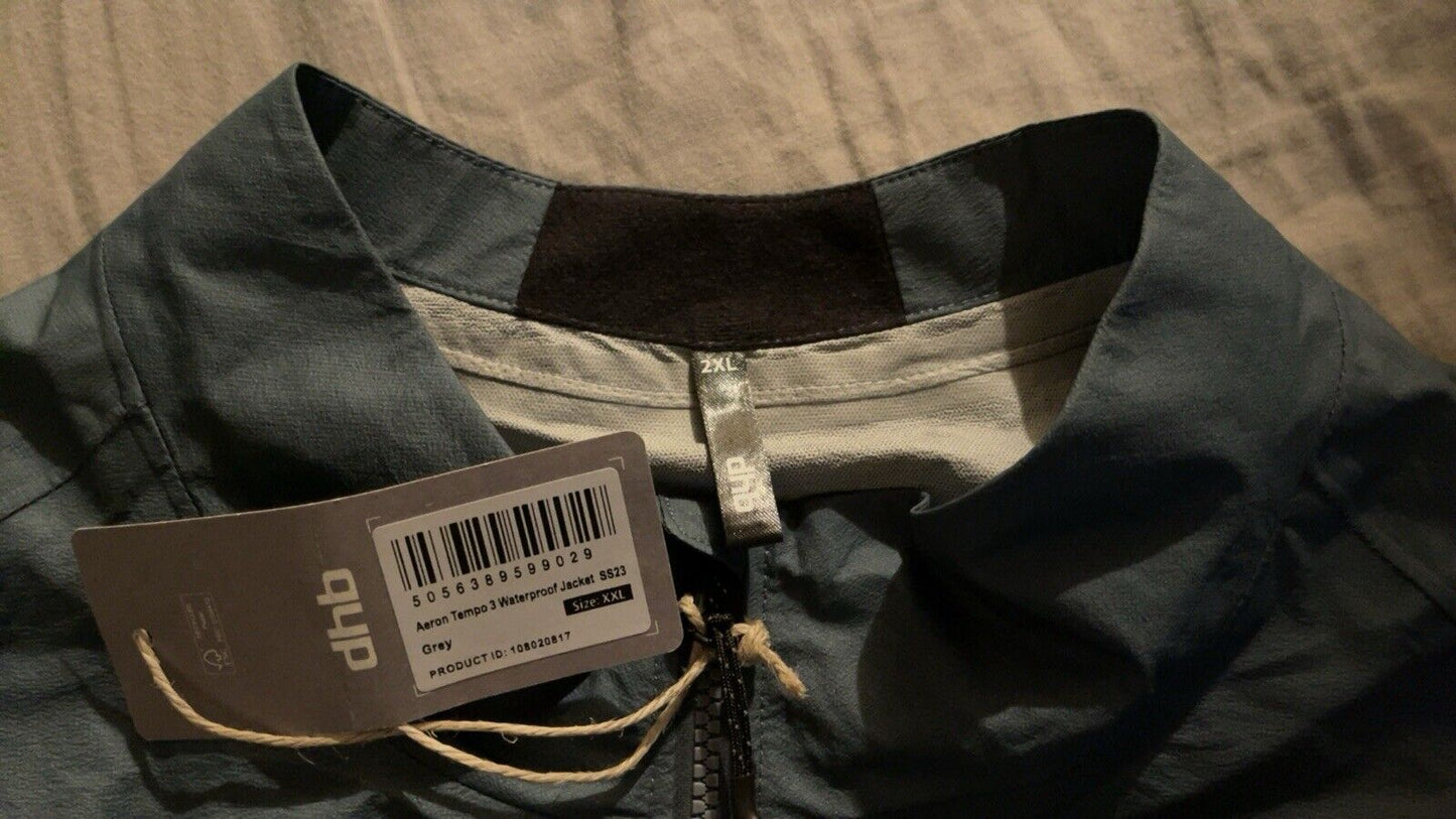 Dhb Mens Aeron Tempo 3 Waterproof Jacket Sports Training Fitness Gym Grey 2XL