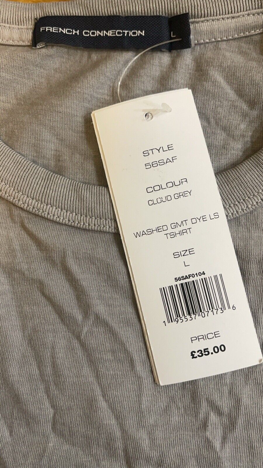 French Connection Men’s Washed Dye T-Shirt Grey Large RRP £35