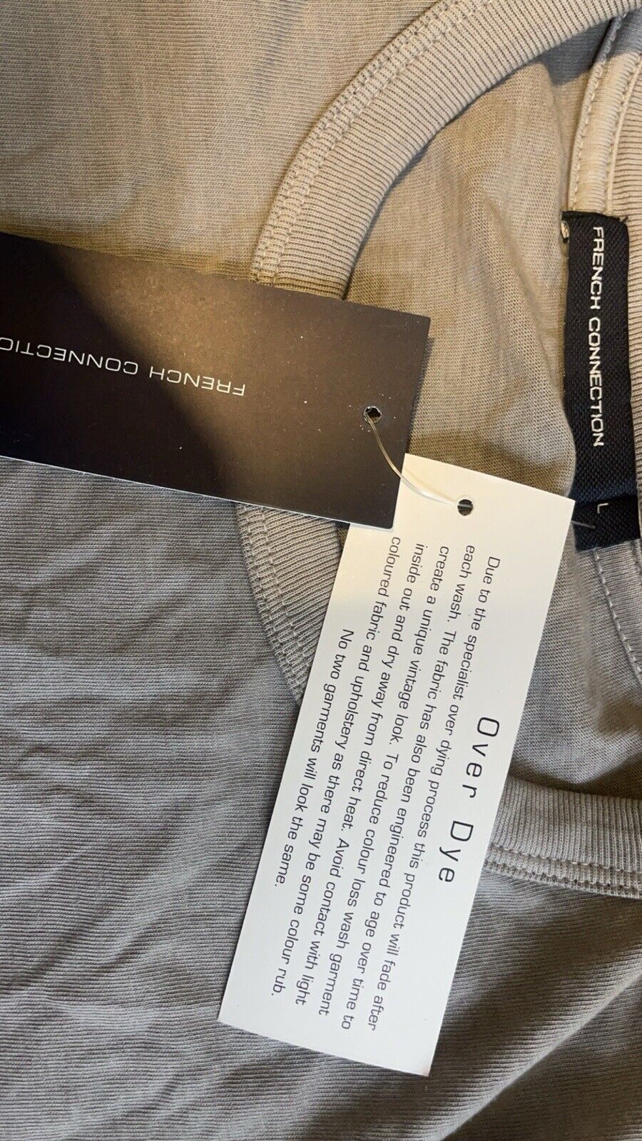 French Connection Men’s Washed Dye T-Shirt Grey Large RRP £35