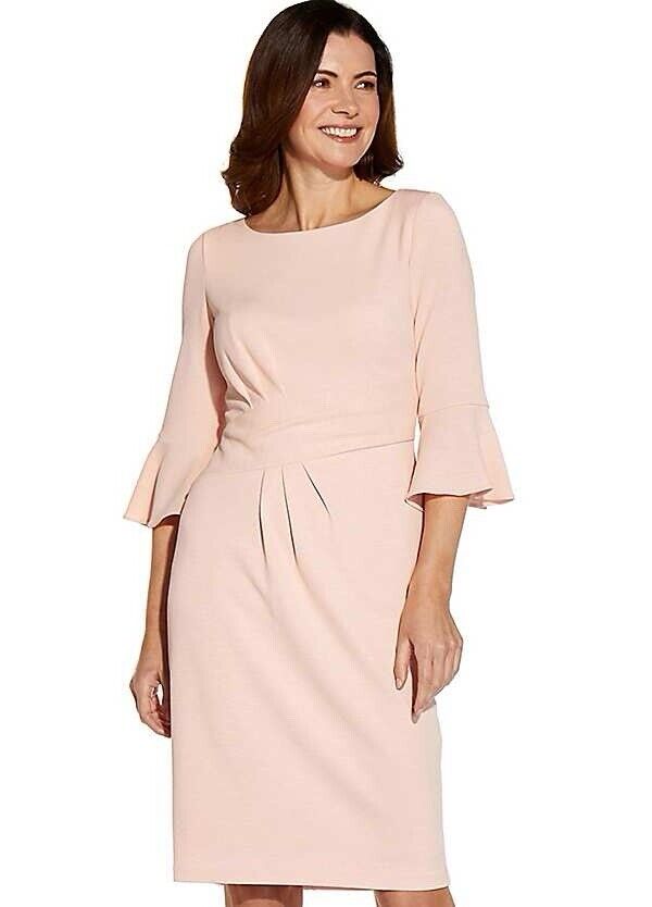 Adrianna Papell Rio Knit Draped Sheath Dress Women’s UK 10 Pink Ruffle Sleeve