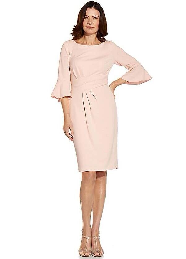 Adrianna Papell Rio Knit Draped Sheath Dress Women’s UK 10 Pink Ruffle Sleeve