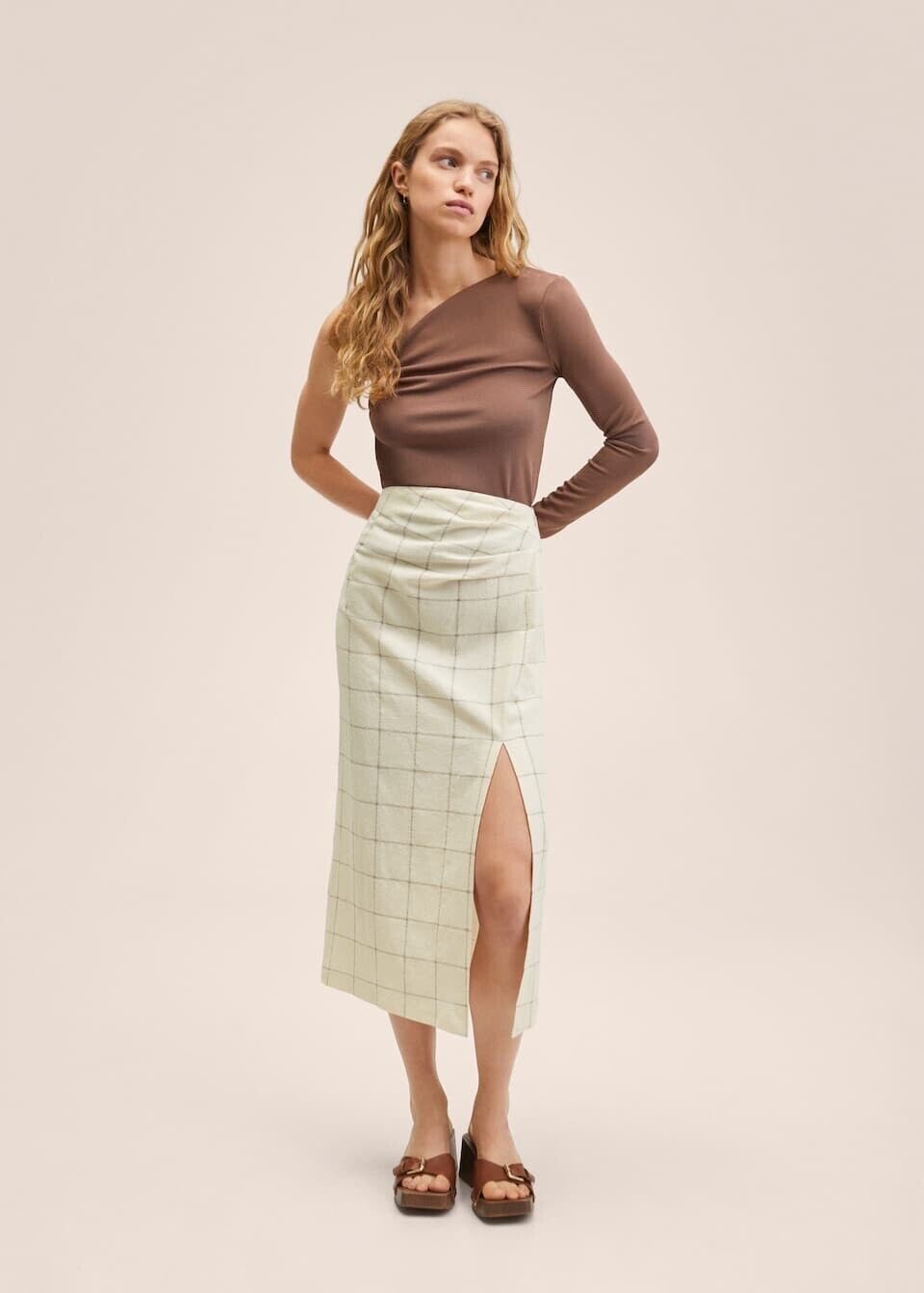 Mango Check cotton skirt Medium BNWT