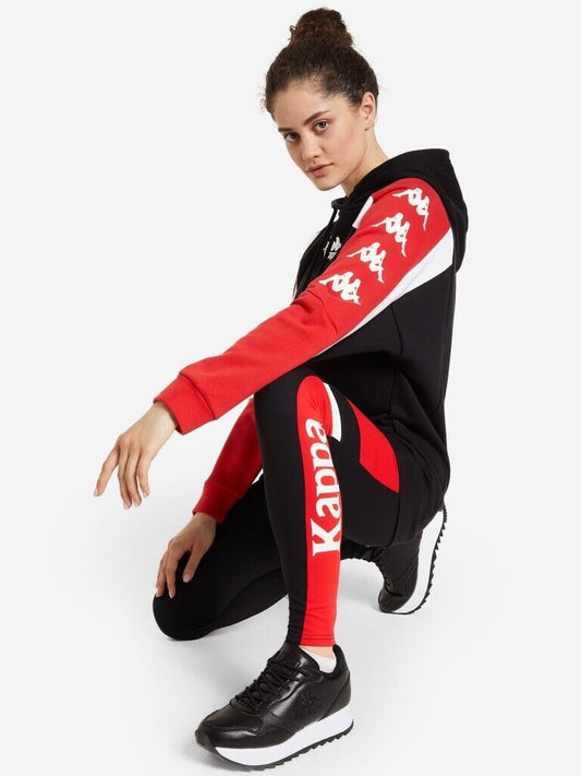 KAPPA Womens Graphic Leggings UK 10 Small Black Red Colourblock