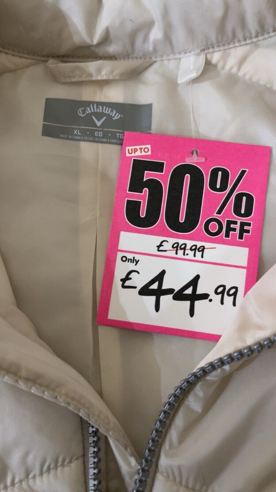 Callaway Ladies Golf Quilted Jacket Beige Moonbeam XL RRP £100
