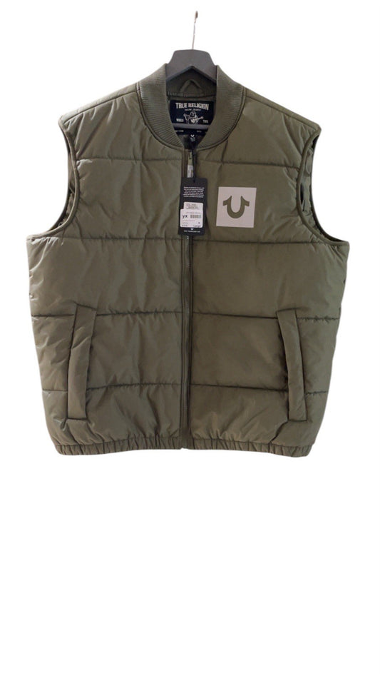 True Religion Mens Gilet Body warmer Green Kalamata Horseshoe Size XL RRP £175