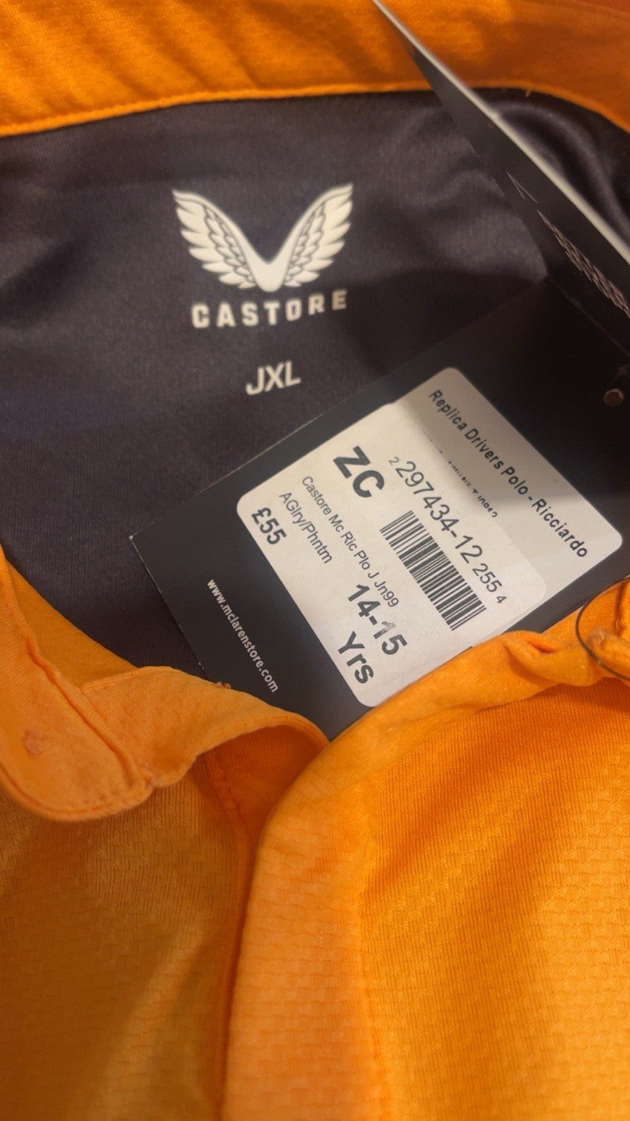 Age 14 / 15 Years Castore Maclaren F1 Polo Shirt 2022 RICCIARDO Size Juniors XL
