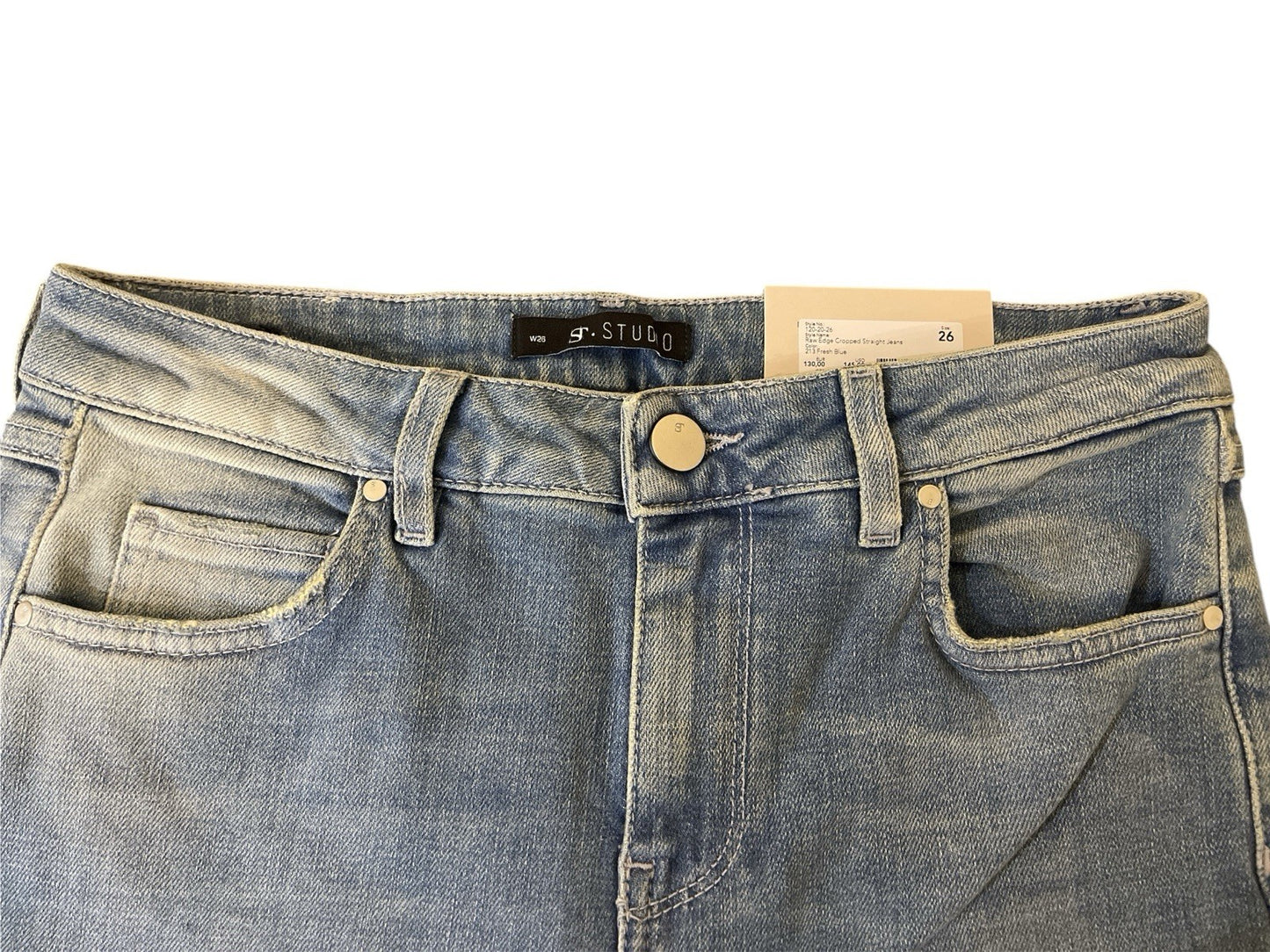 Supertrash ST Studio Blue Raw Edge Cropped Straight Jeans Stretch Size 26”