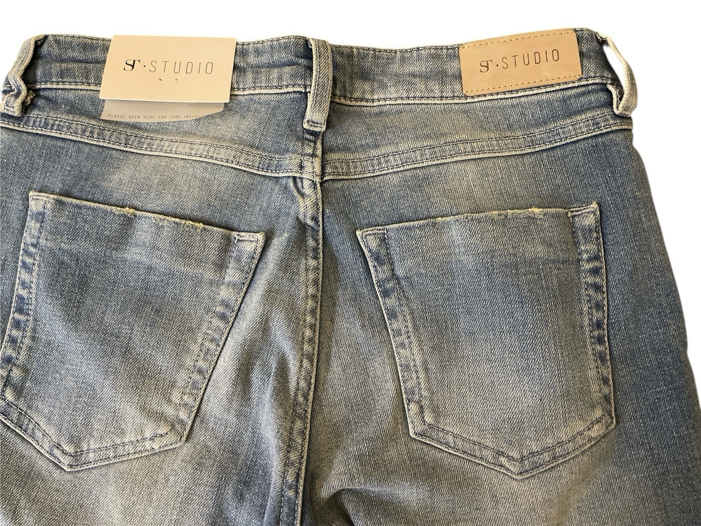 Supertrash ST Studio Blue Raw Edge Cropped Straight Jeans Stretch Size 26”