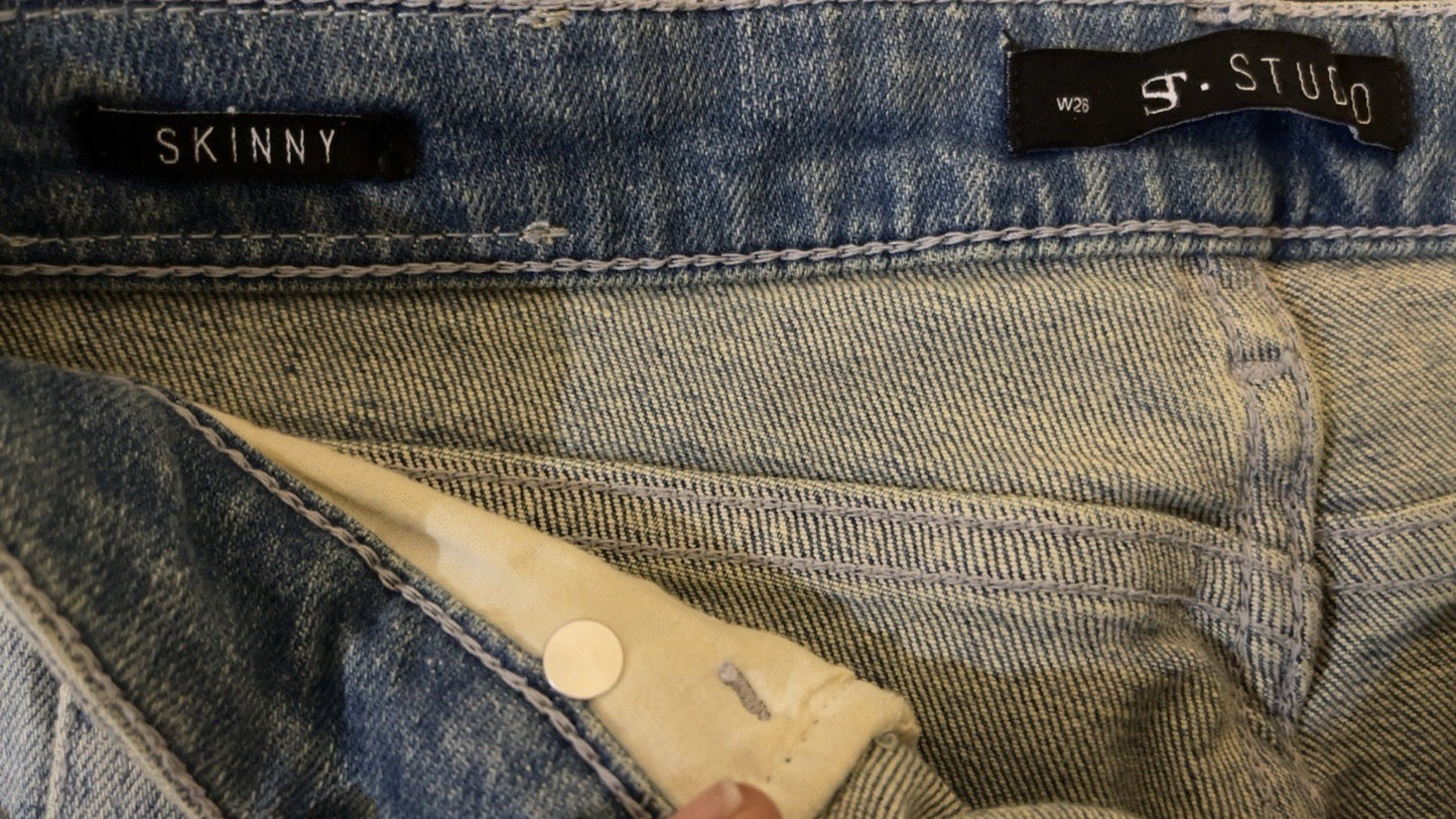 Supertrash ST Studio Blue Raw Edge Cropped Straight Jeans Stretch Size 26”