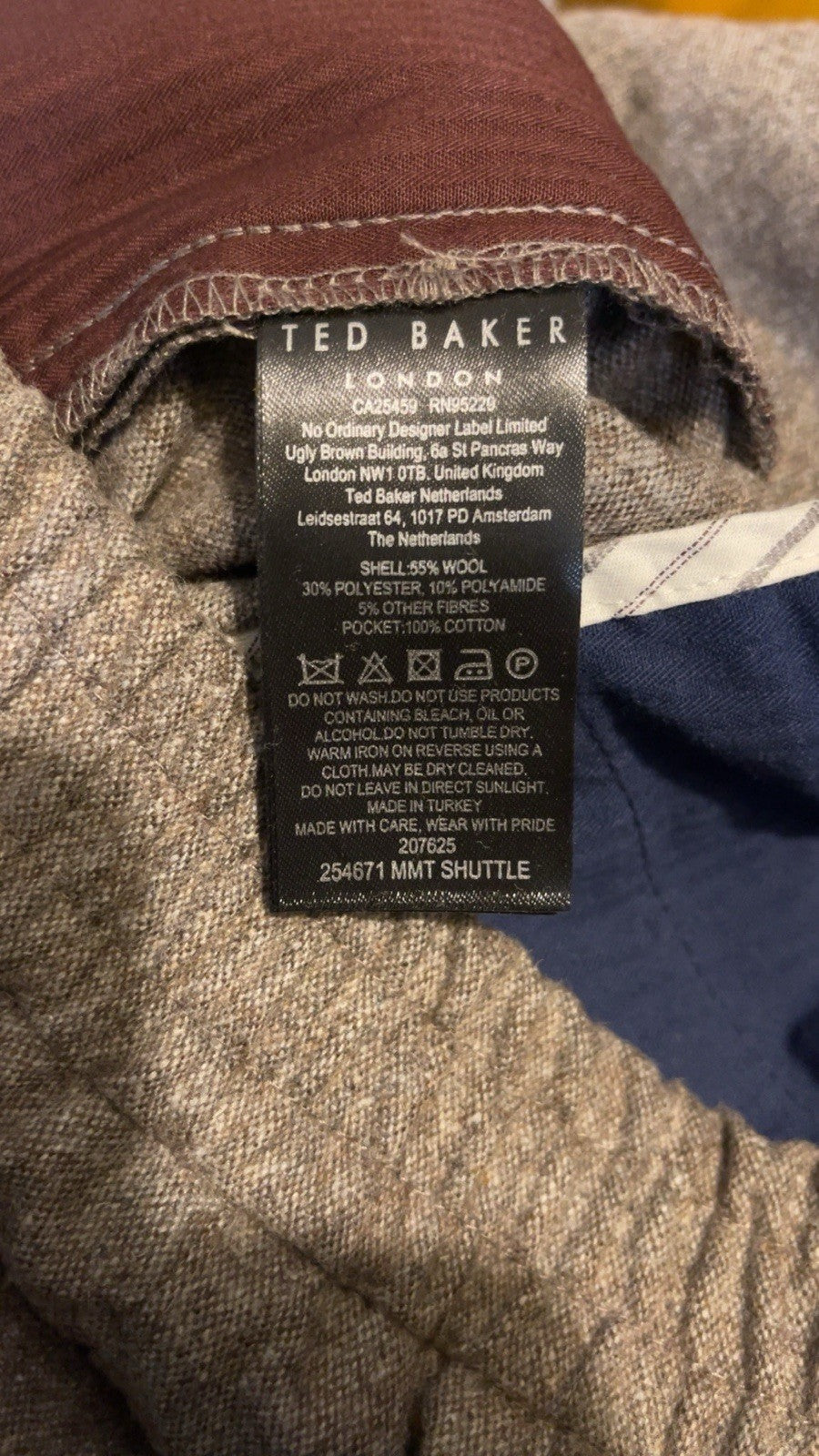 TED BAKER Leyden Fit Wool-blend Flannel Pants Trousers In Brown Size W36 R