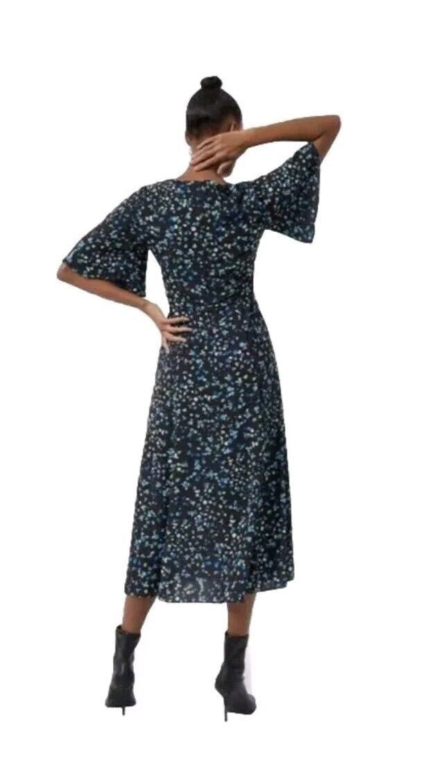 French Connection Shea Verona Boat Neck Midi A-Line Dress in Black Multi RRP £95